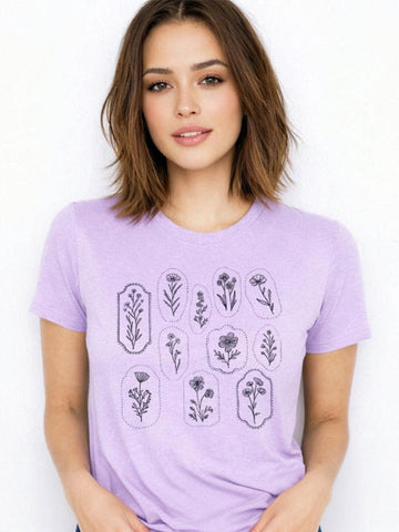 Antique Wildflower Motif Graphic Tee