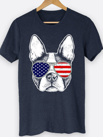 Dog Wearing Flag Shades Graphic Tee