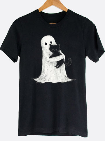 Ghost Hugging Cat Graphic Tee