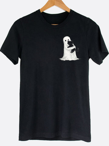 Ghost Hugging Cat Pocket Graphic Tee