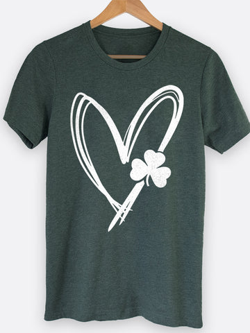 Heart Outline With Shamrock Graphic Tee