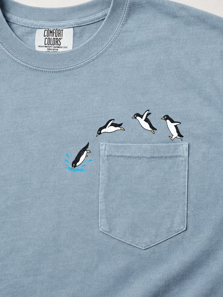 Jumping Penguins Pocket Tee