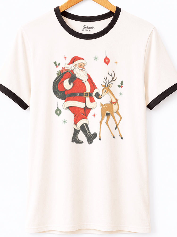 Retro Santa & Reindeer Ringer Tee