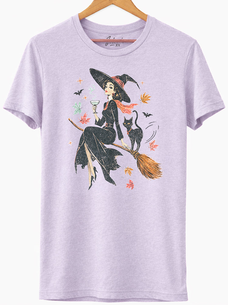 Retro Witch & Cat Graphic Tee