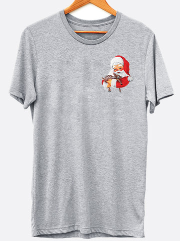 Santa Holding Baby Deer Pocket Graphic Tee