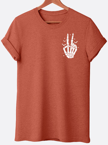 Skeleton Peace Sign Pocket Graphic Tee